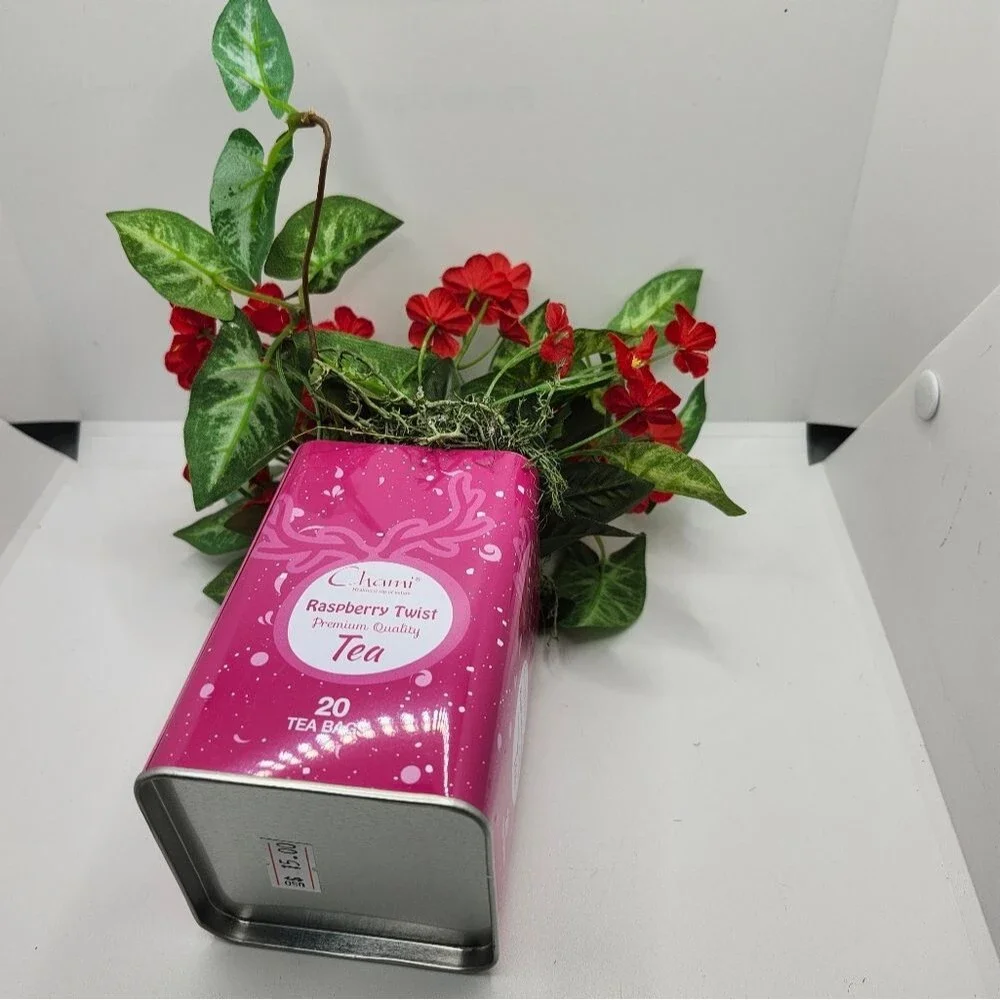 Hand Crafted Floral Table Centerpiece Spring Red Flower Tea Tin